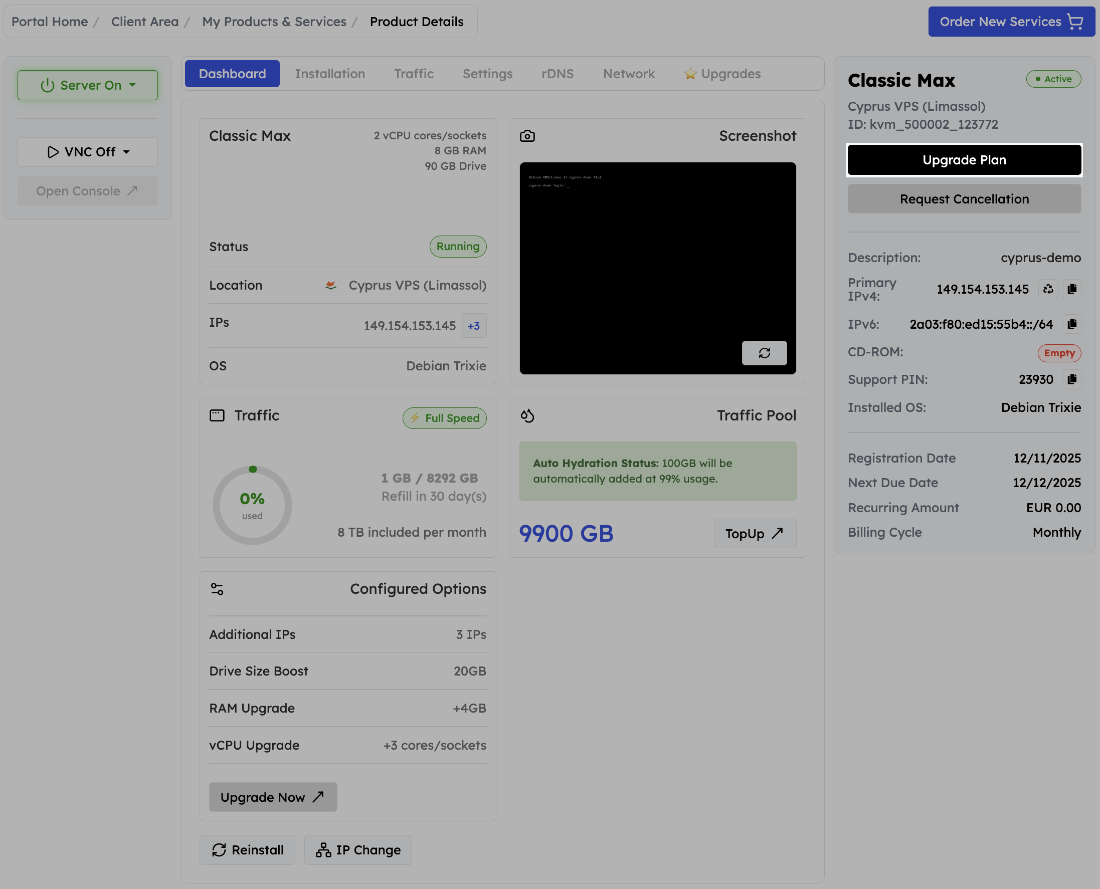 Quick upgrade button on the dashboard