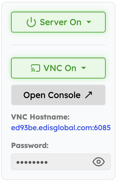 VNC access controls in the quick action panel