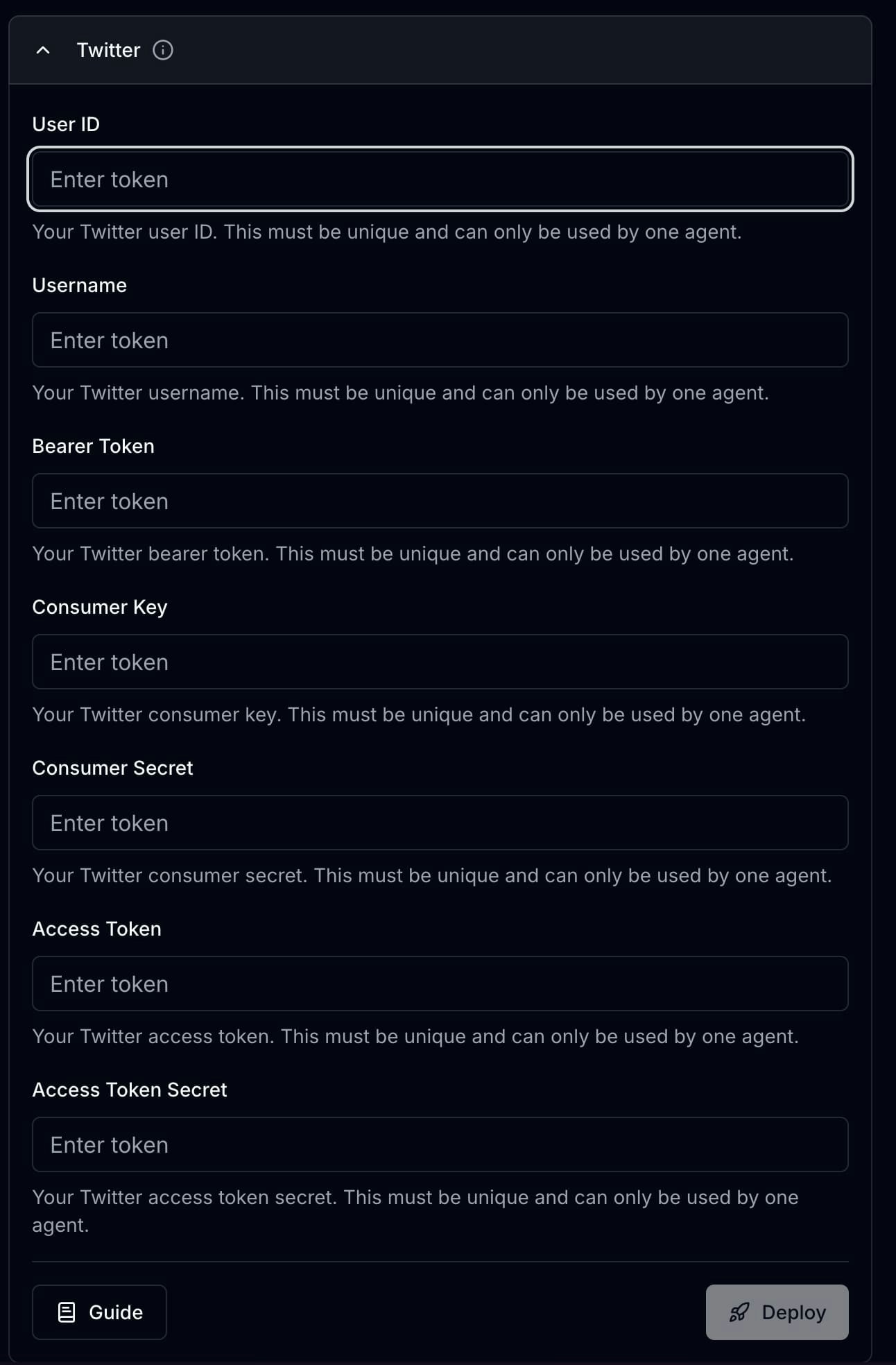 Twitter deployment settings
