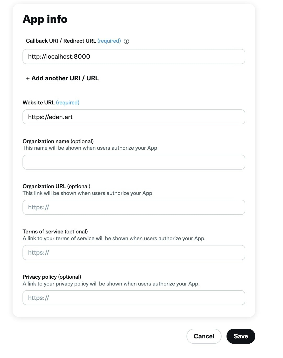 Setting app info