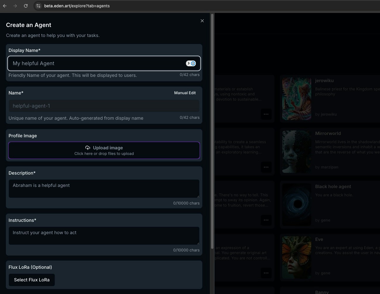Agent builder form