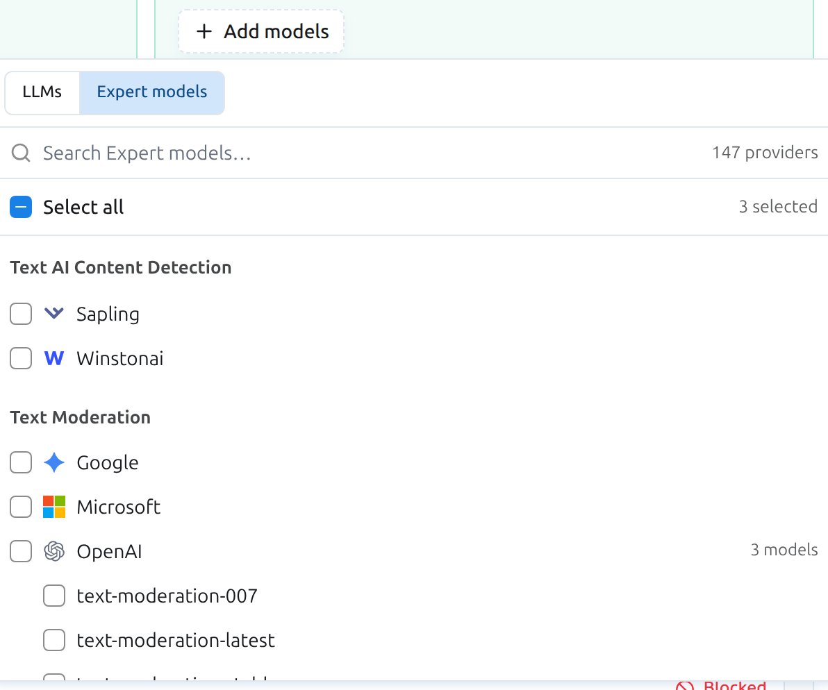 The Add models picker on Expert models, grouped by task