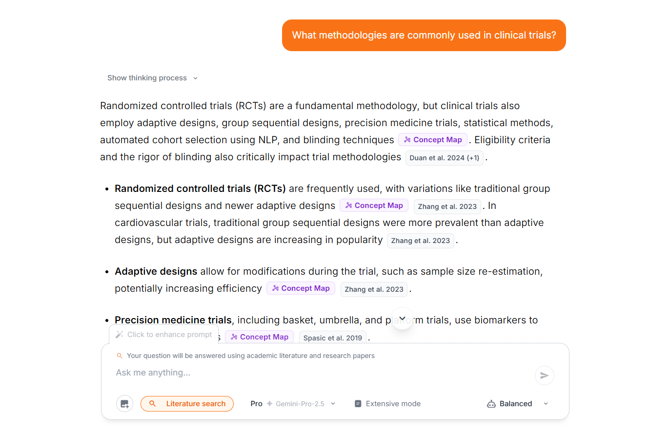 AI chat interface showing a conversation about a research paper