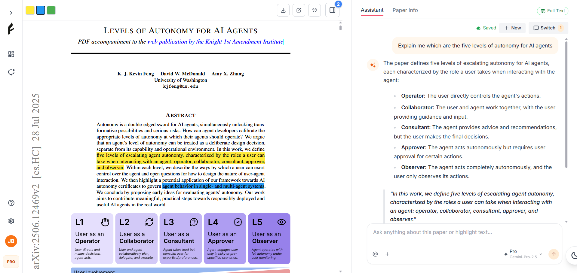 PDF viewer in Focus mode with highlighted text and annotation sidebar