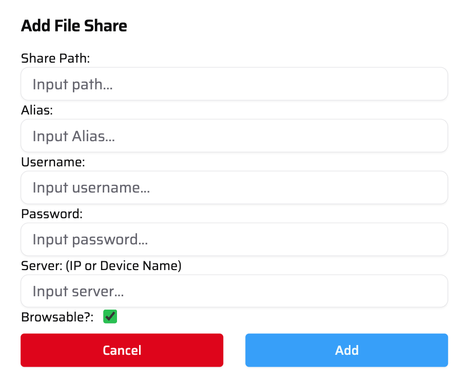 Add fileshare interface in admin page