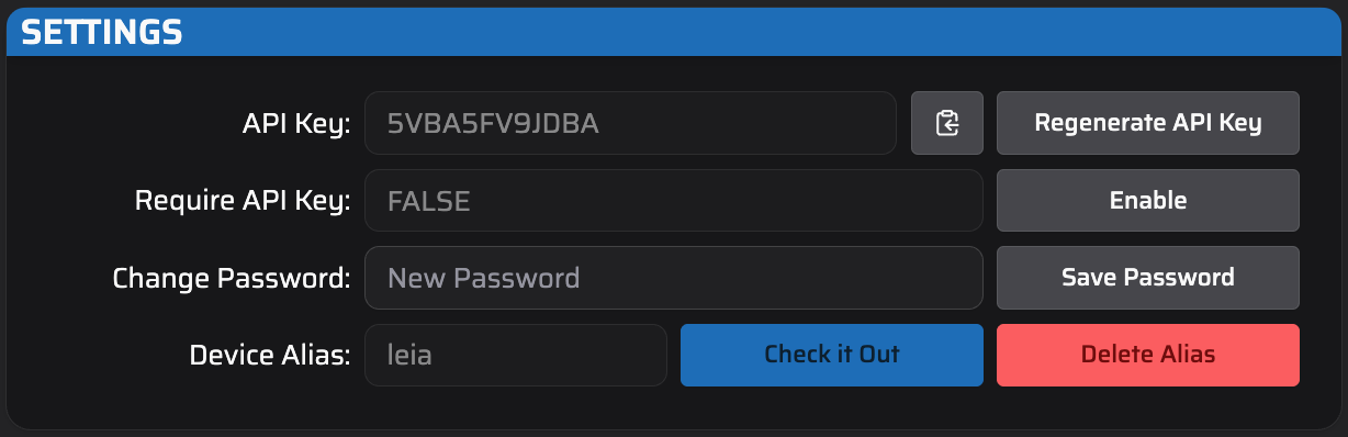 Settings module interface on Proxybox admin page.