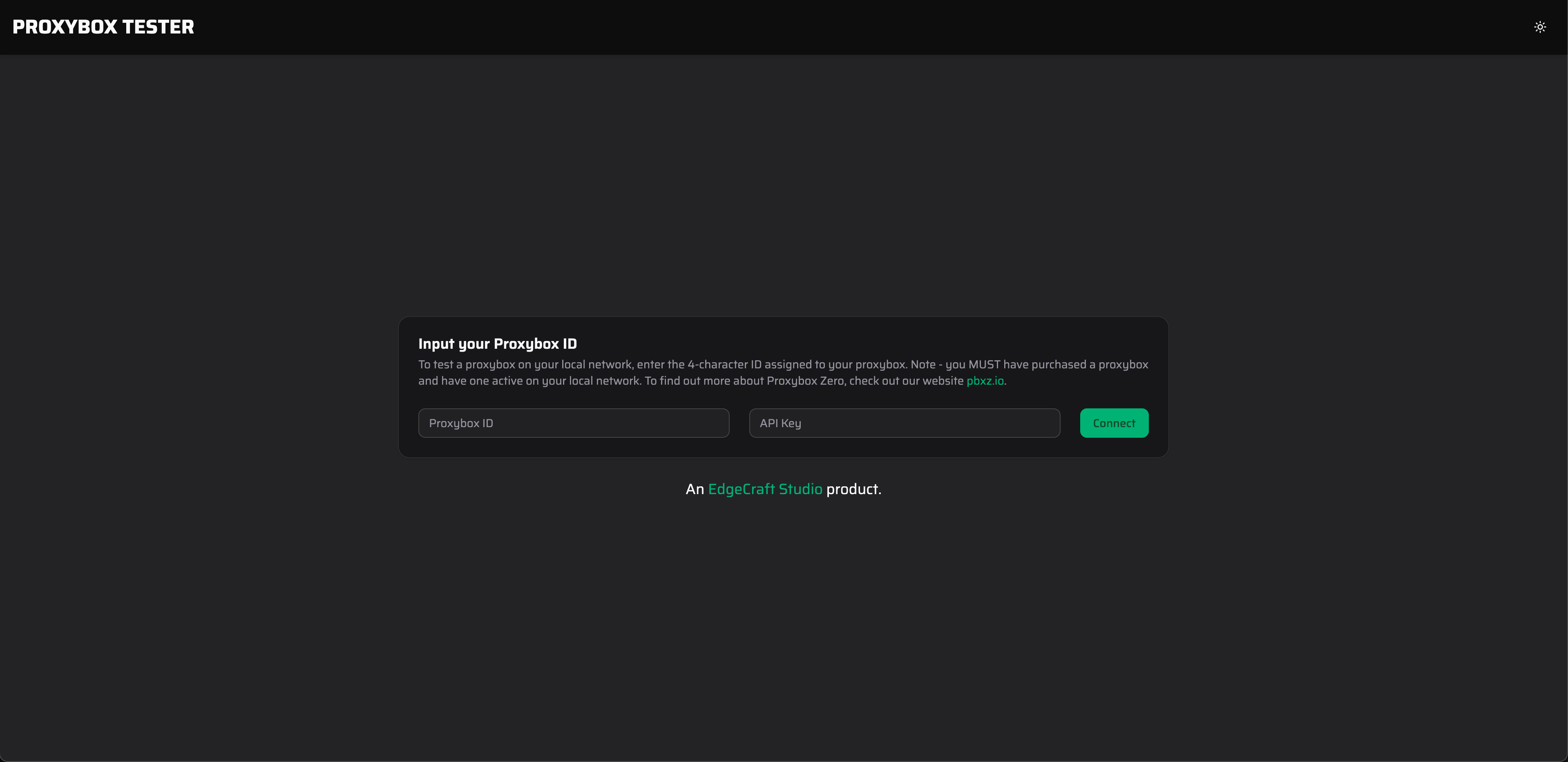 Test site connection screen (dark mode).