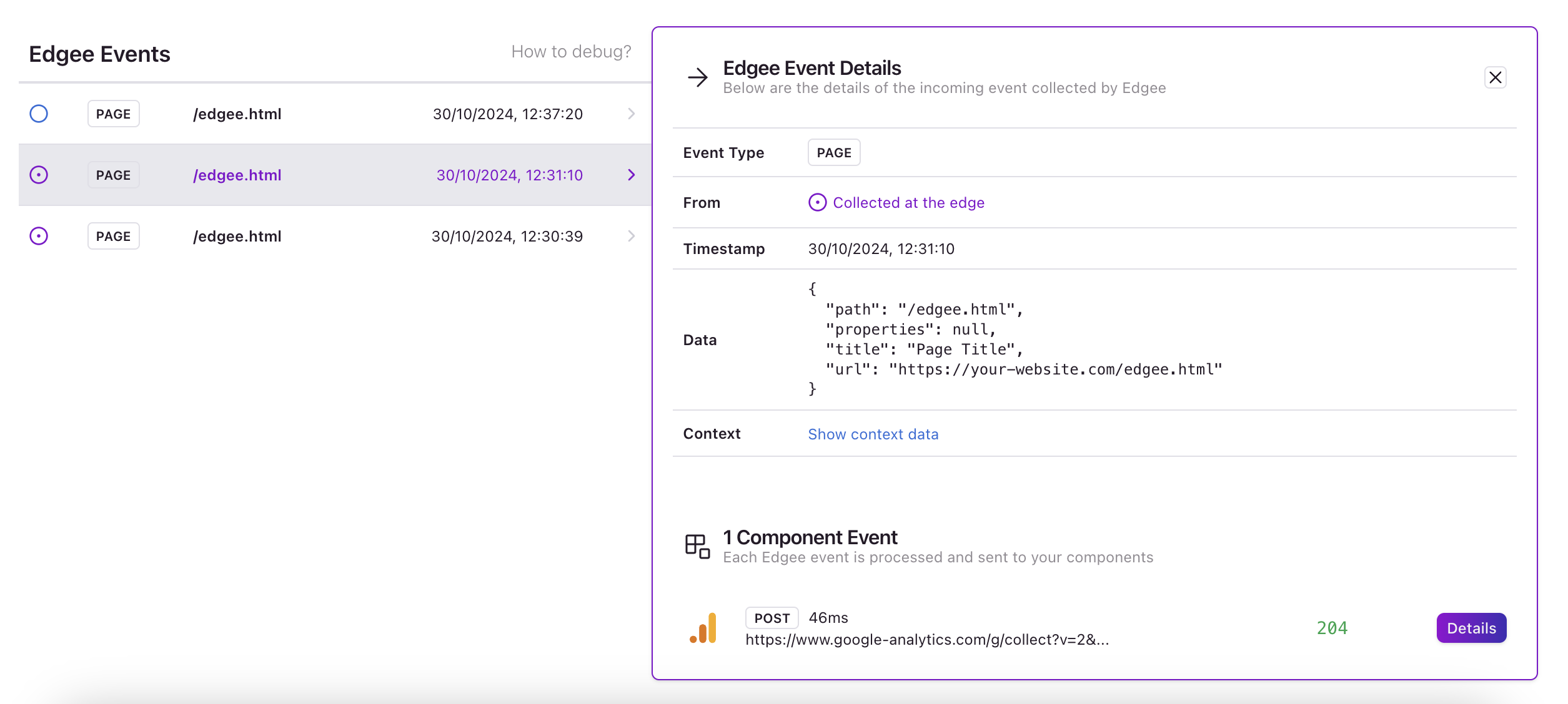 How to inspect debugging events