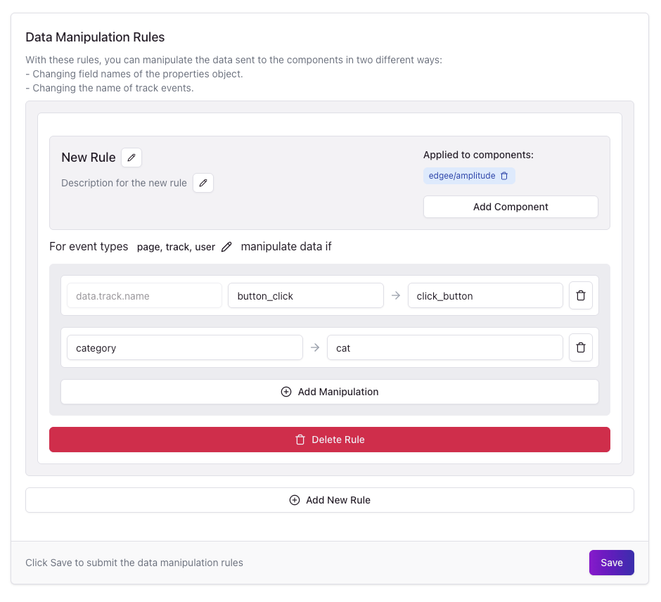 Data manipulation rule to rename buttonclick to click_button