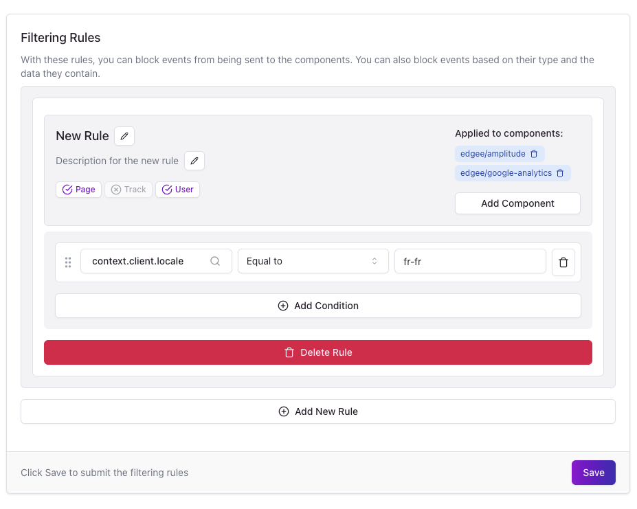 Filtering rule configuration based