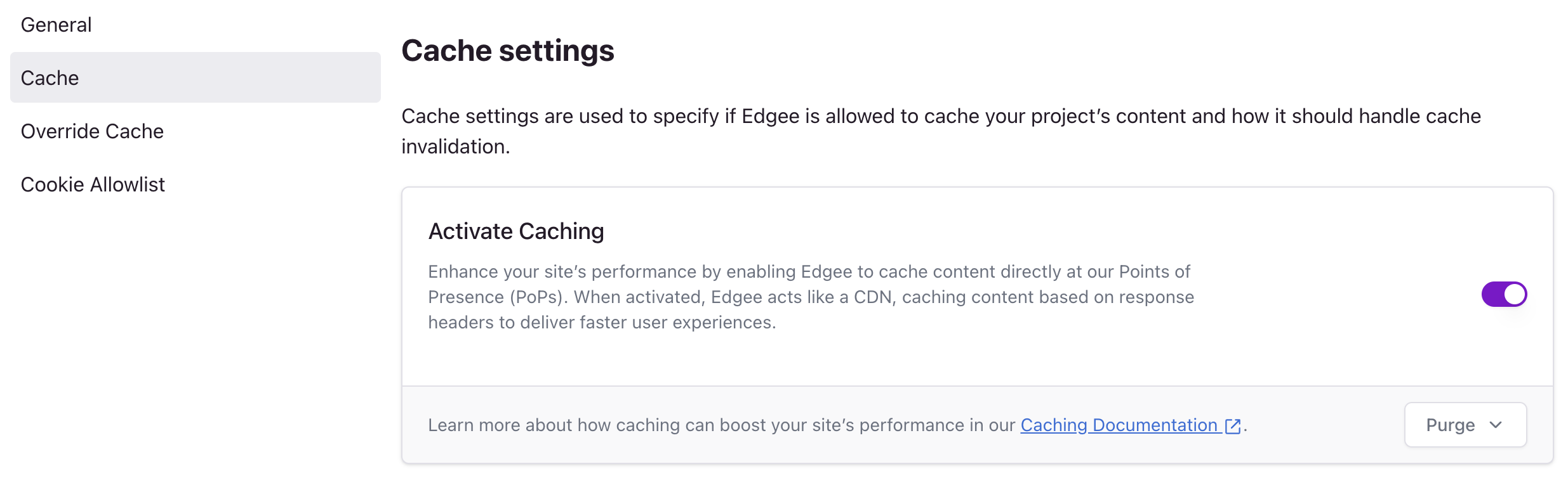 How to activate or disable caching on Edgee