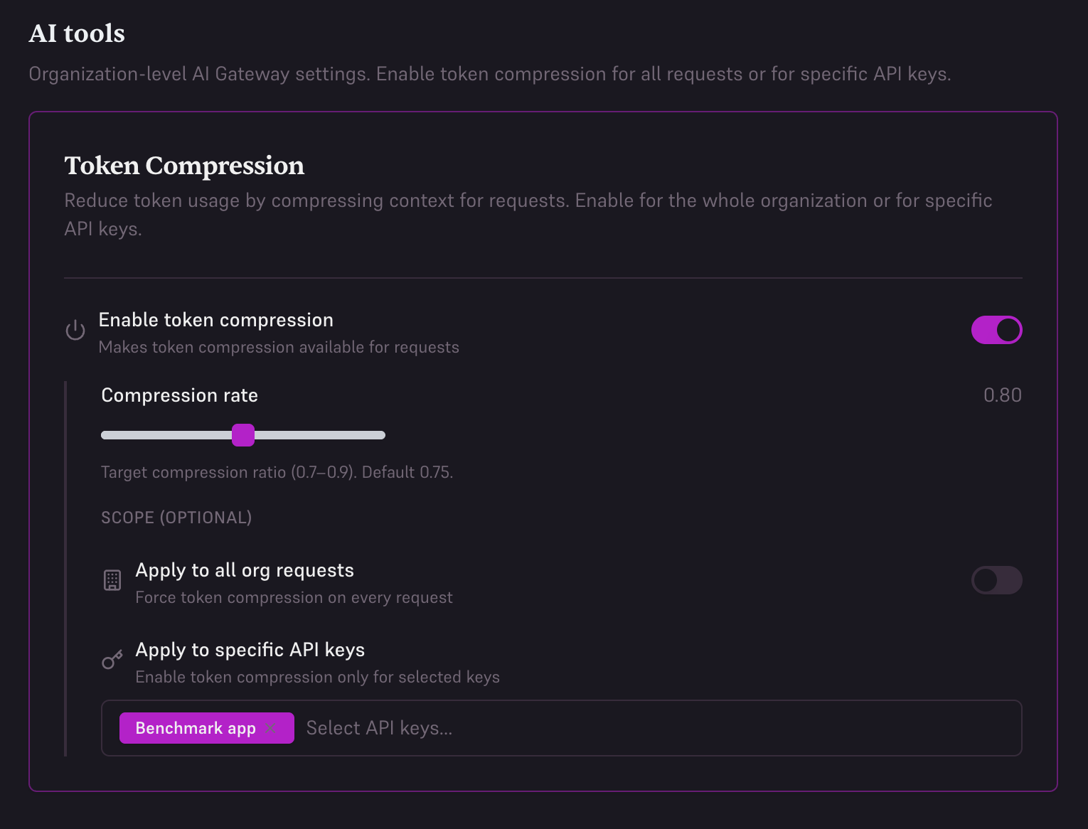 Enable compression for specific API keys