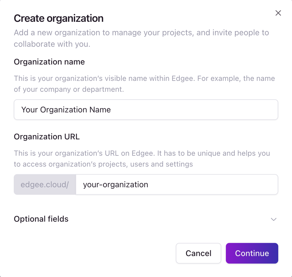 Edgee Organization form