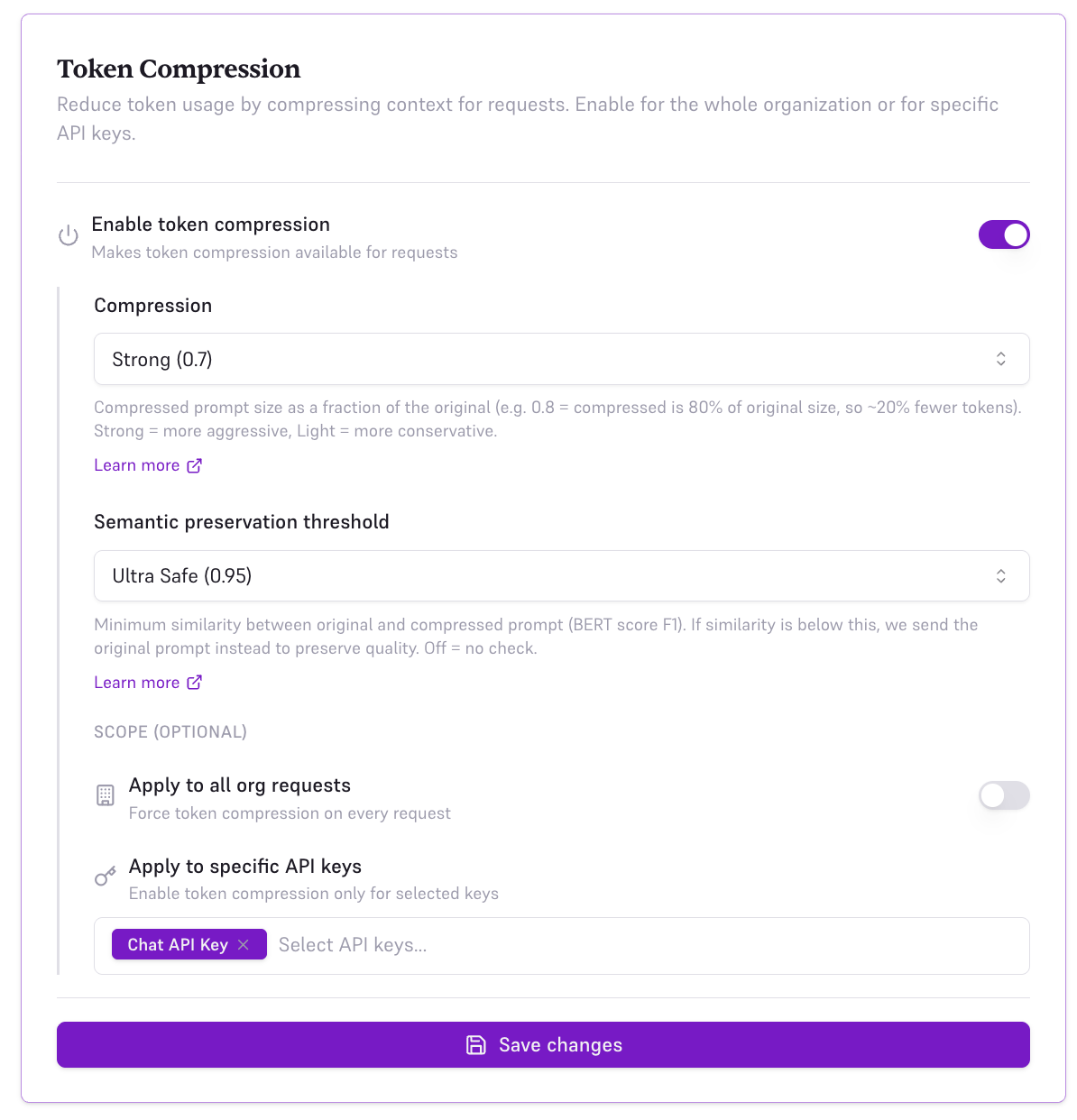 Enable compression for specific API keys
