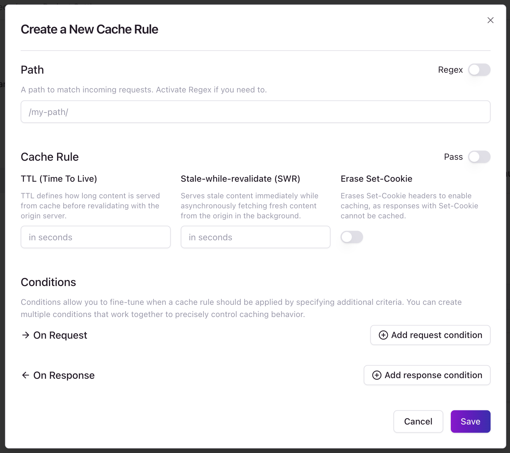 Add a new override cache rule