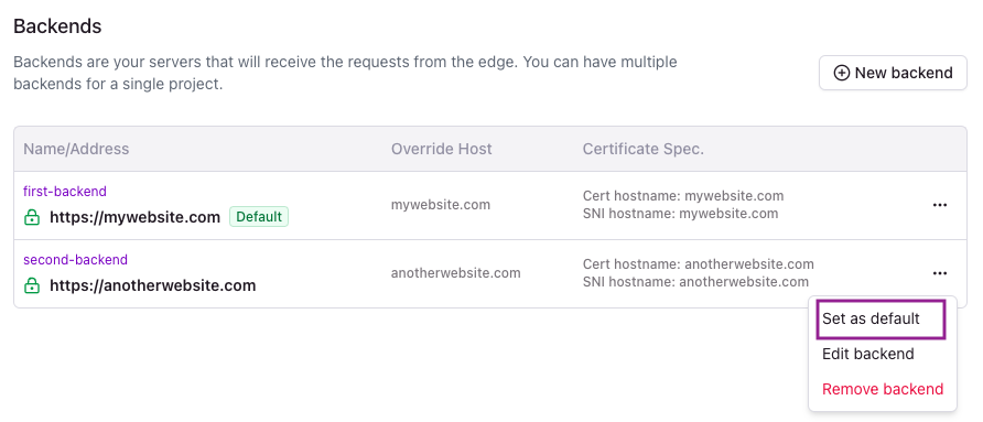 How to set your default backend