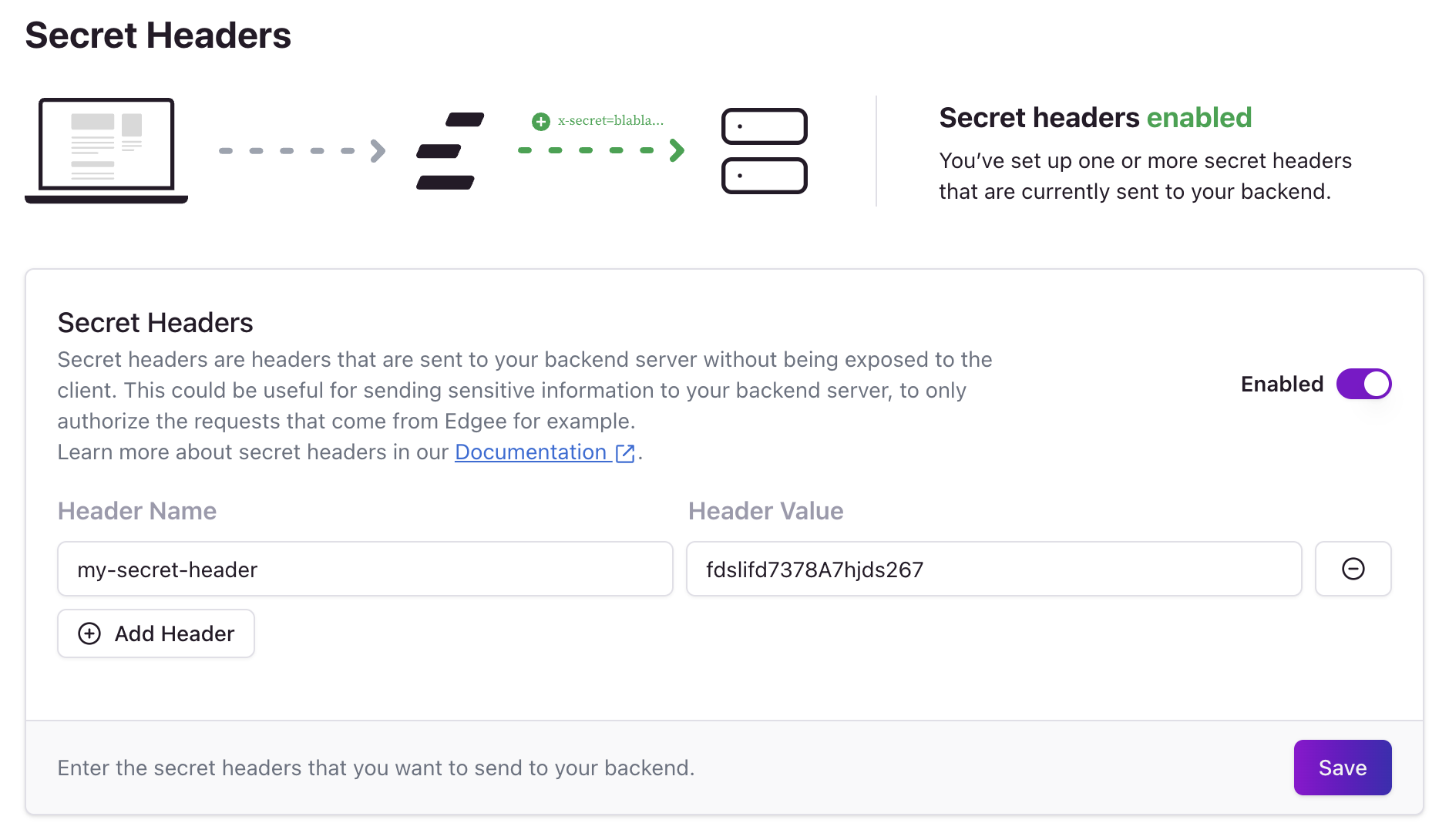 Secret Headers Configuration