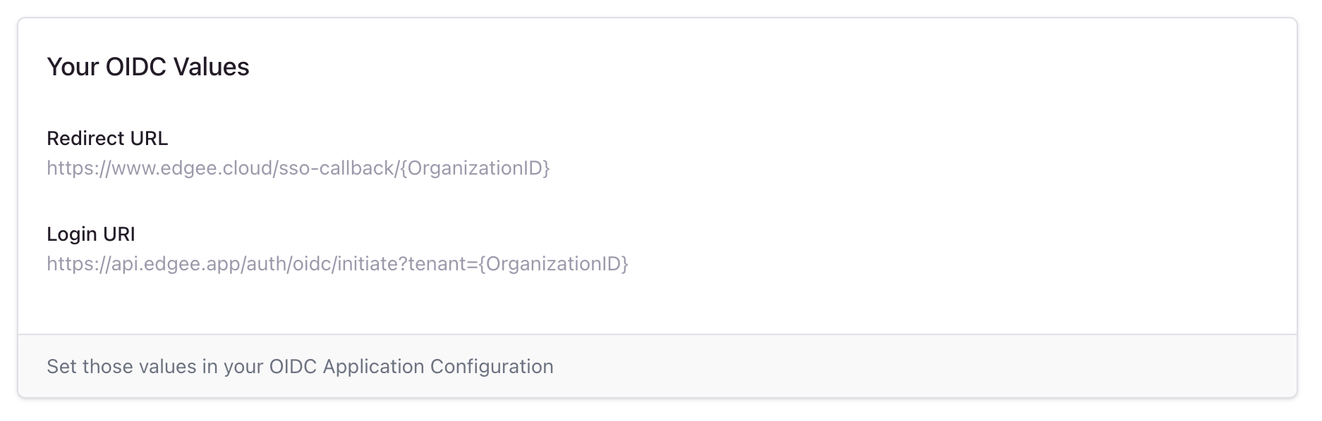 OIDC values to configure your OIDC provider