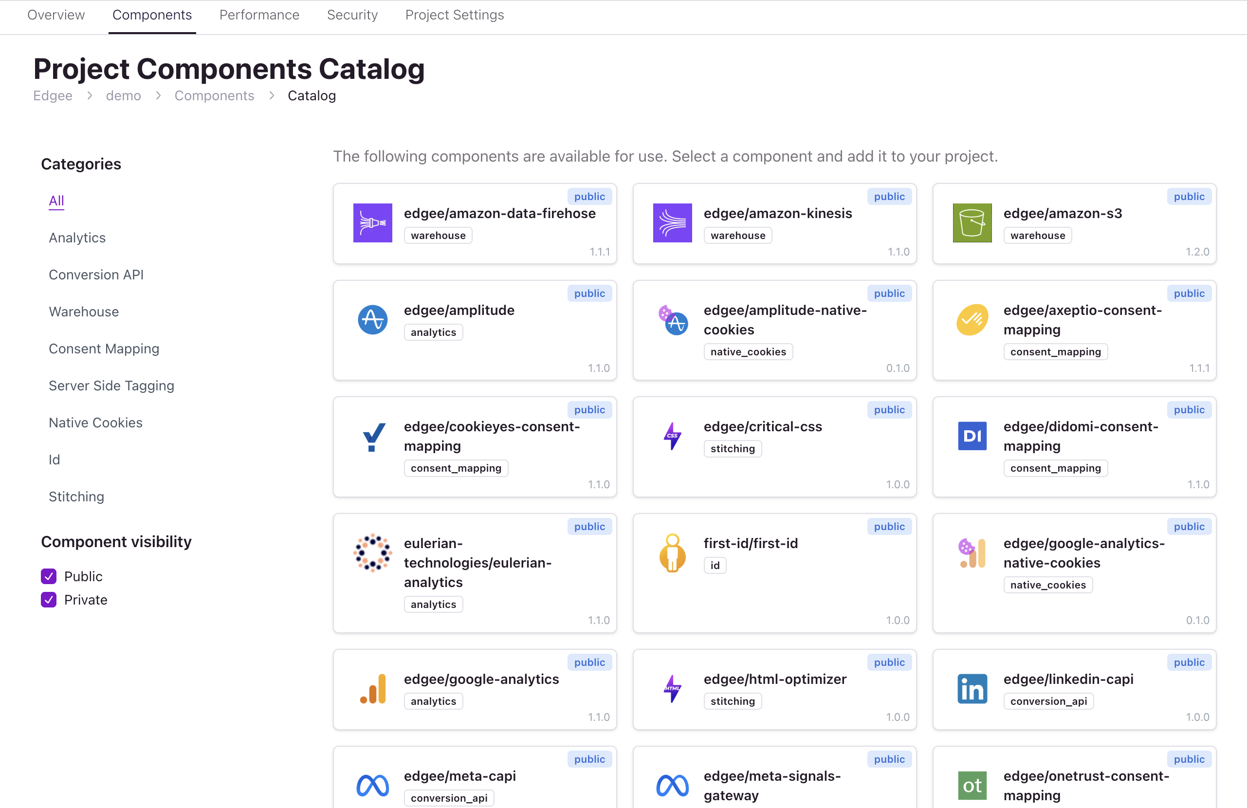Choose the component you want to configure.