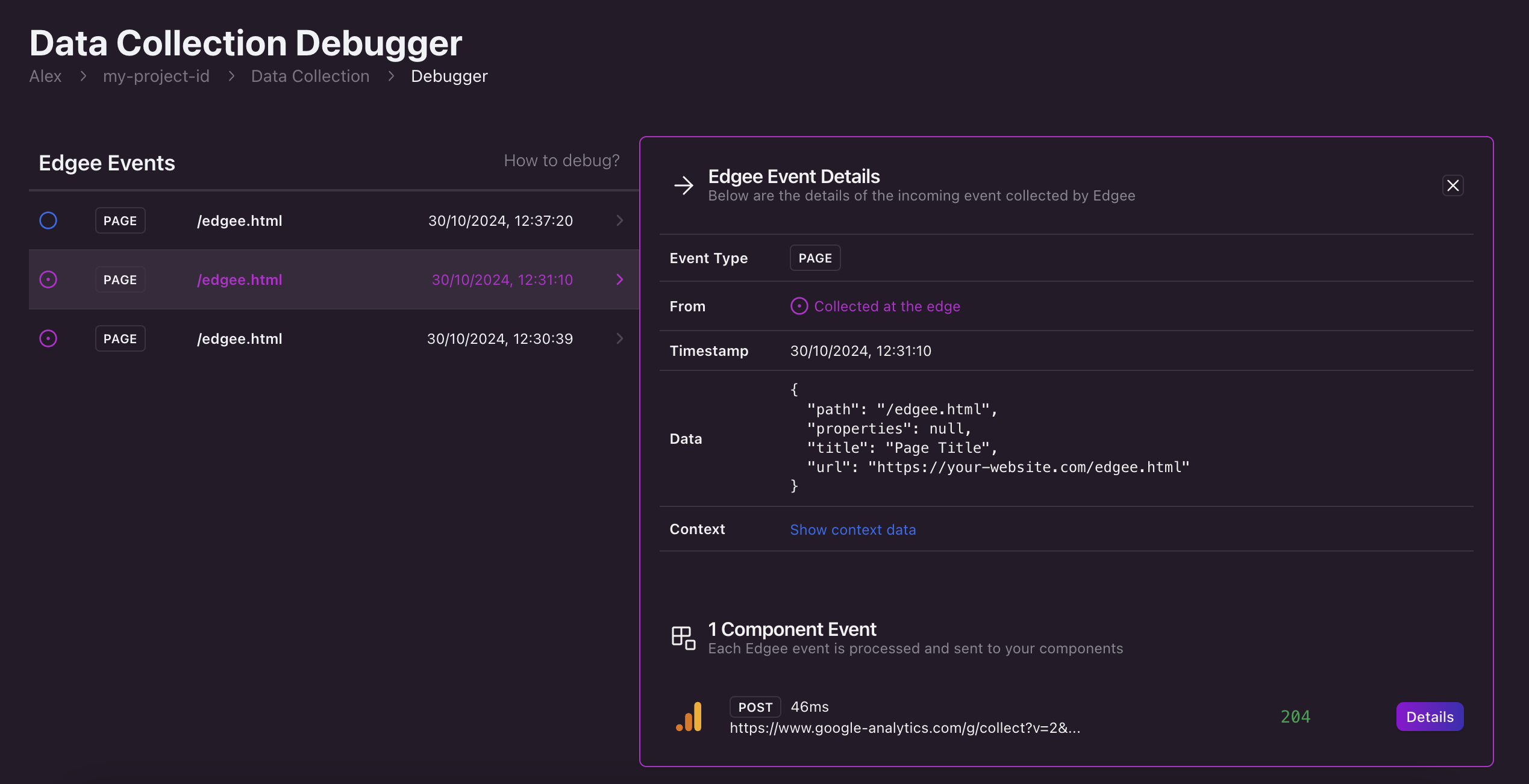 How to inspect debugging events