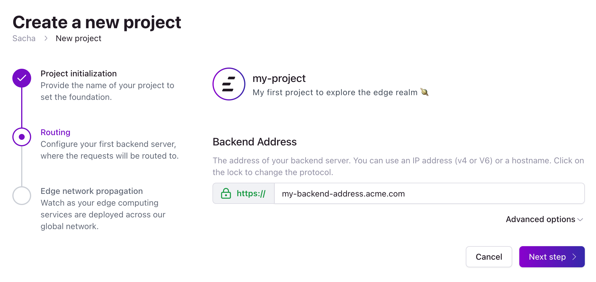Create a project, step 2
