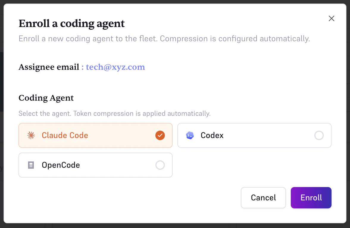 Enrollment dialog with agent selection