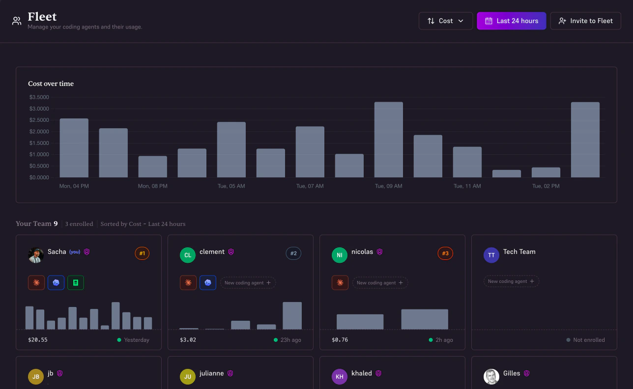 Fleet dashboard overview (dark mode)