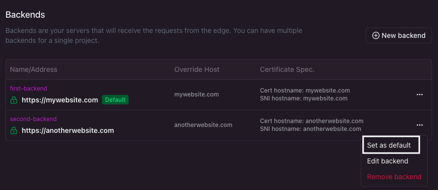 How to set your default backend