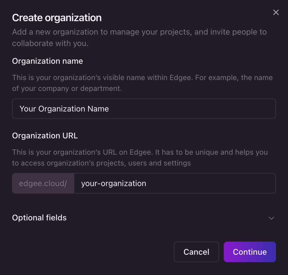 Edgee Organization form