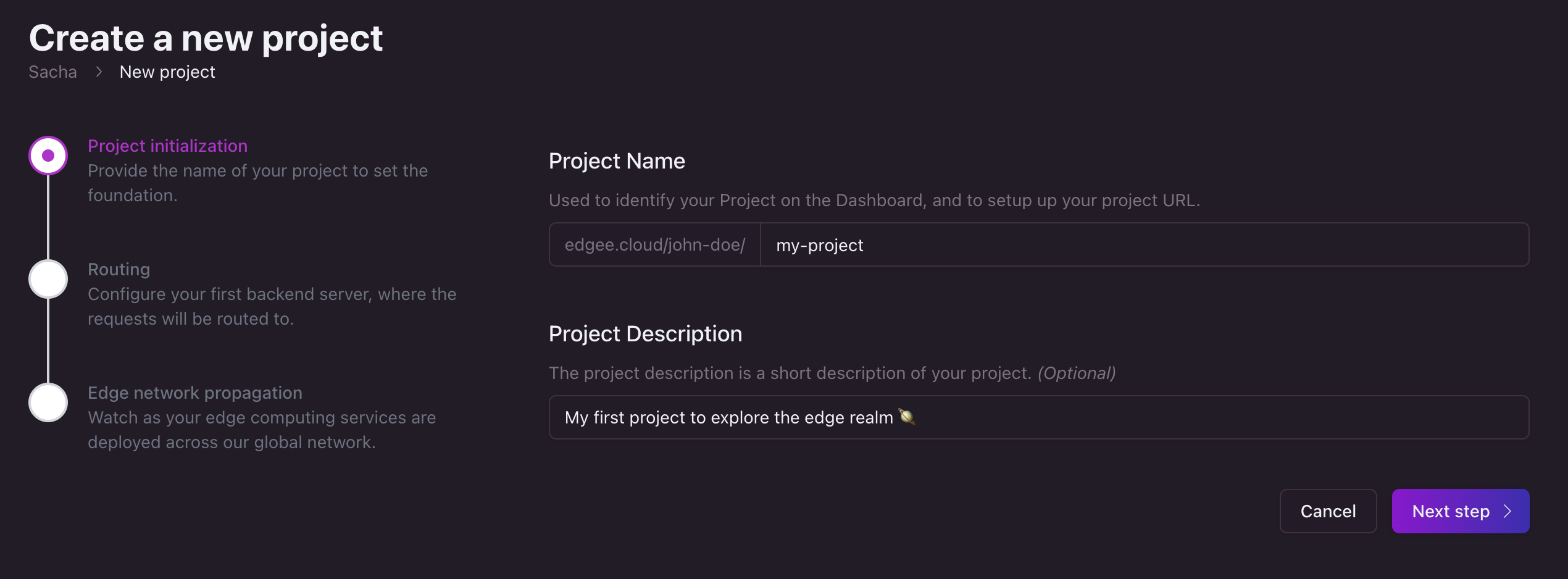 Create a project, step 1