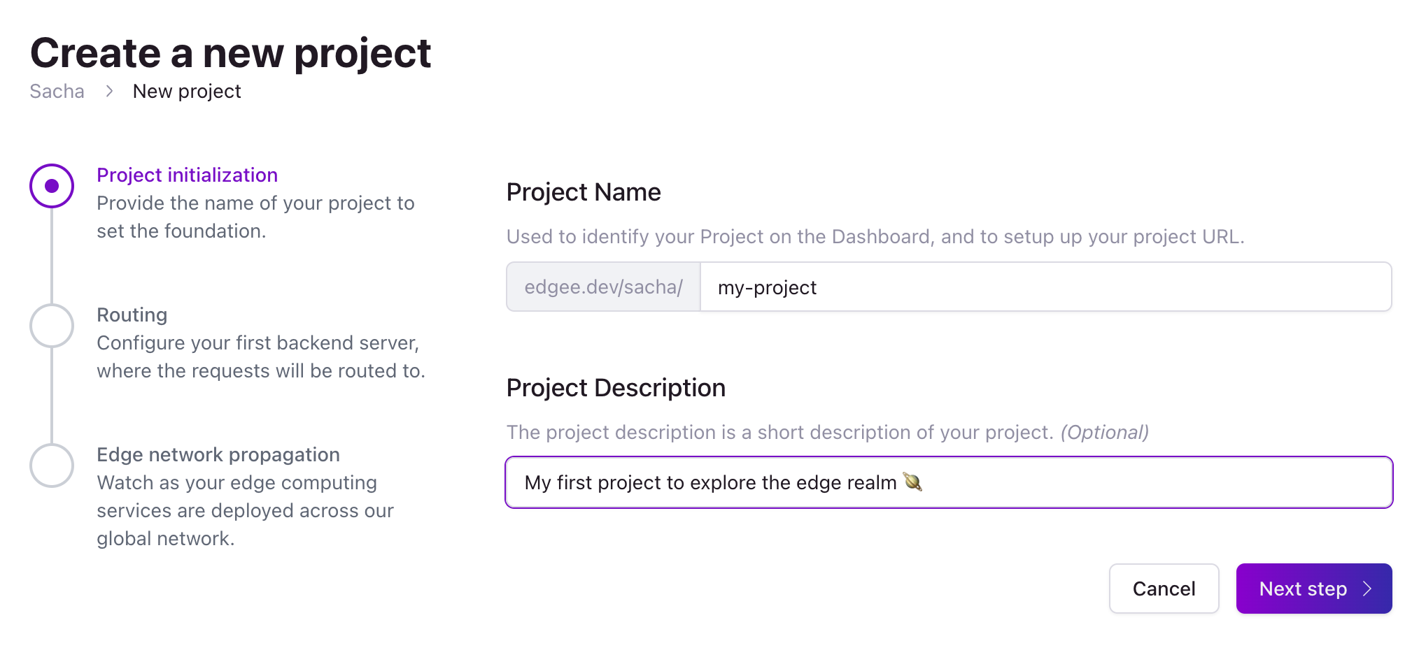 Create a project, step 1