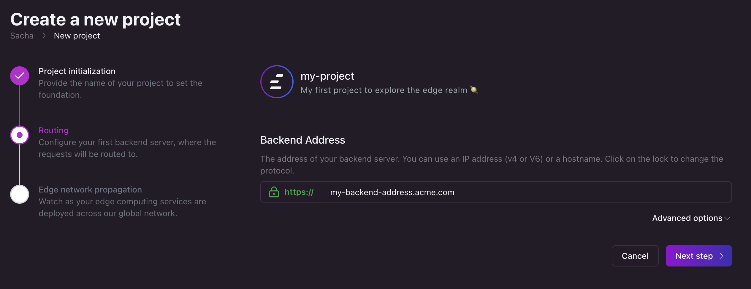 Create a project, step 2