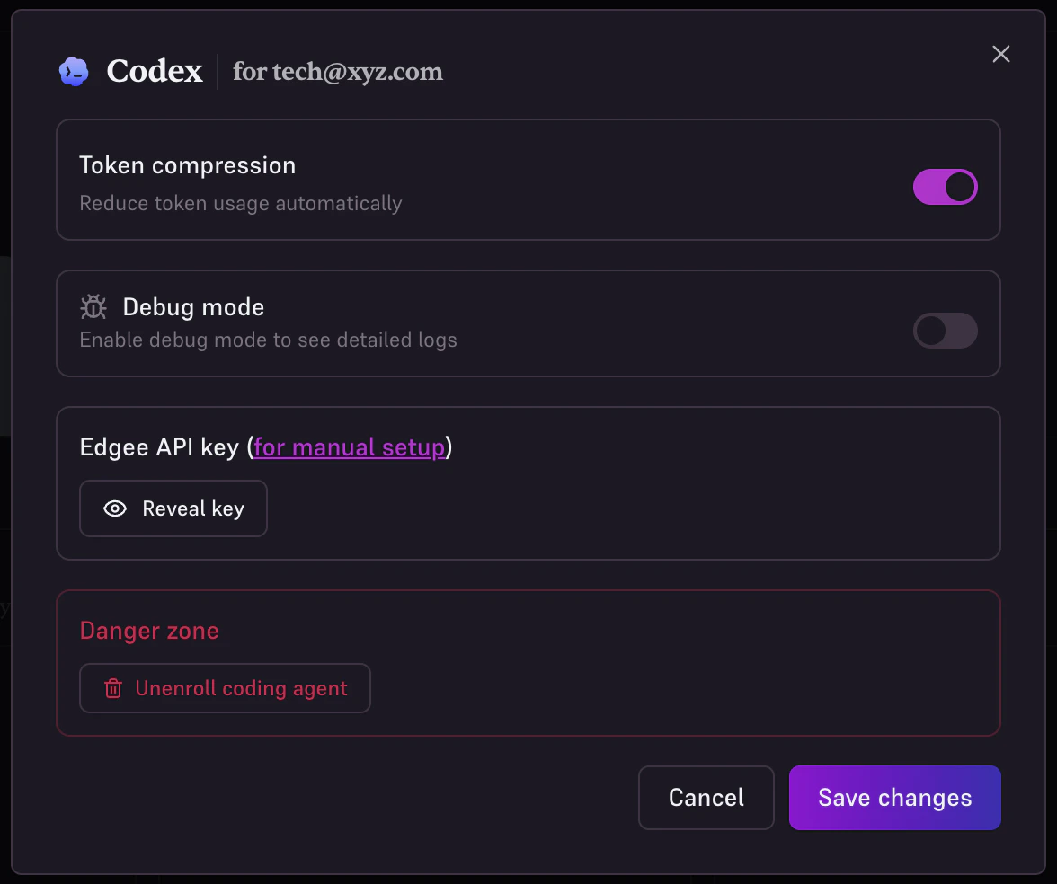 Agent management dialog (dark mode)