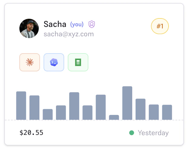 Member card with usage stats and mini chart