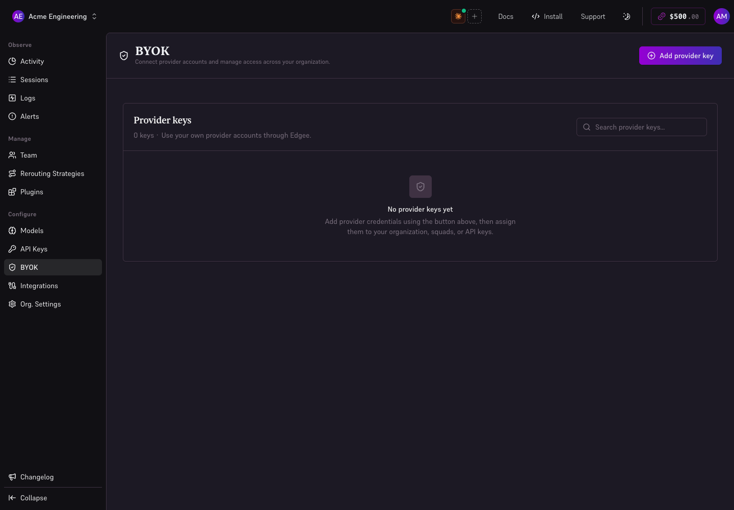 Provider credentials page.