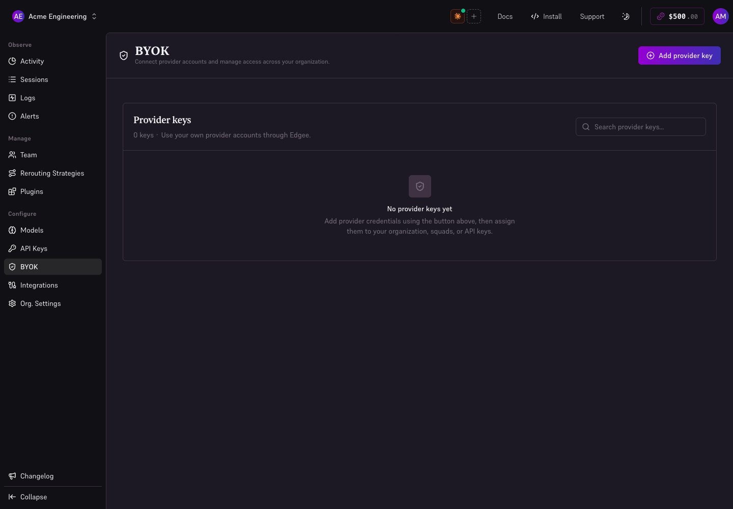 Provider credentials page.