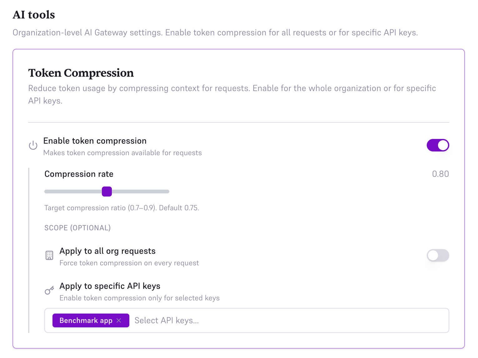 Enable compression for specific API keys