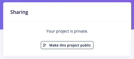 Project dashboard controls for creating and managing a public project version