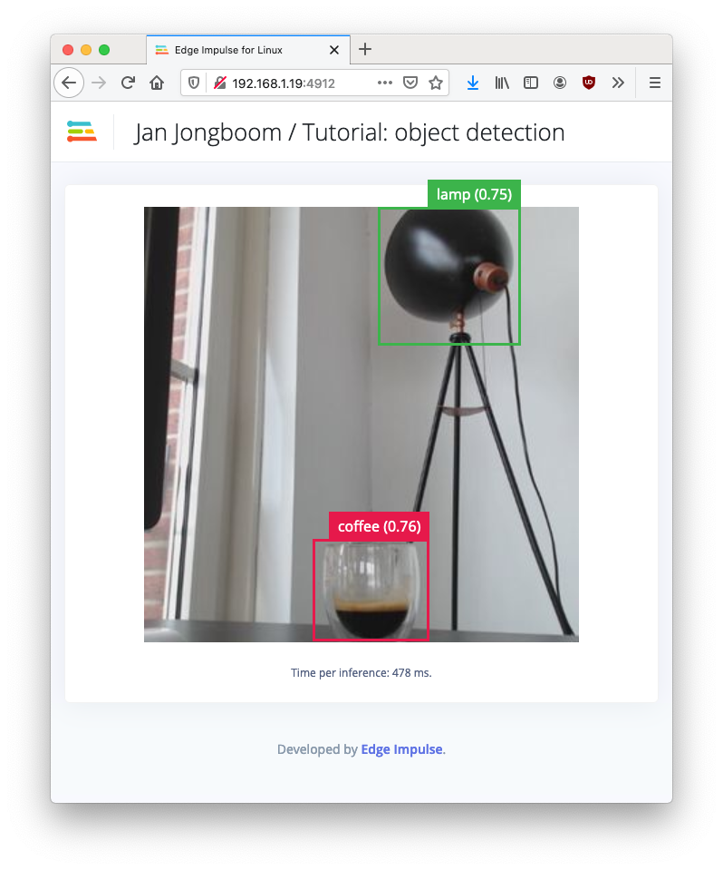 Raspberry Pi terminal running the object detection model