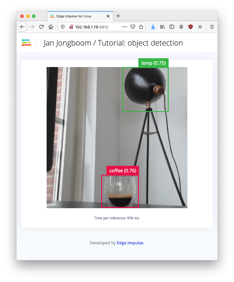 Raspberry Pi terminal running the object detection model
