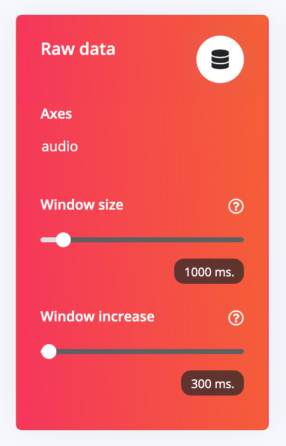 Raw data block settings for one-second audio windows