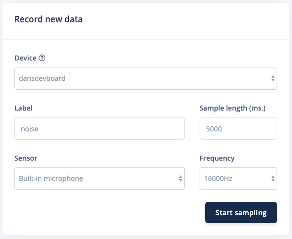The Record new data form configured to capture faucet audio