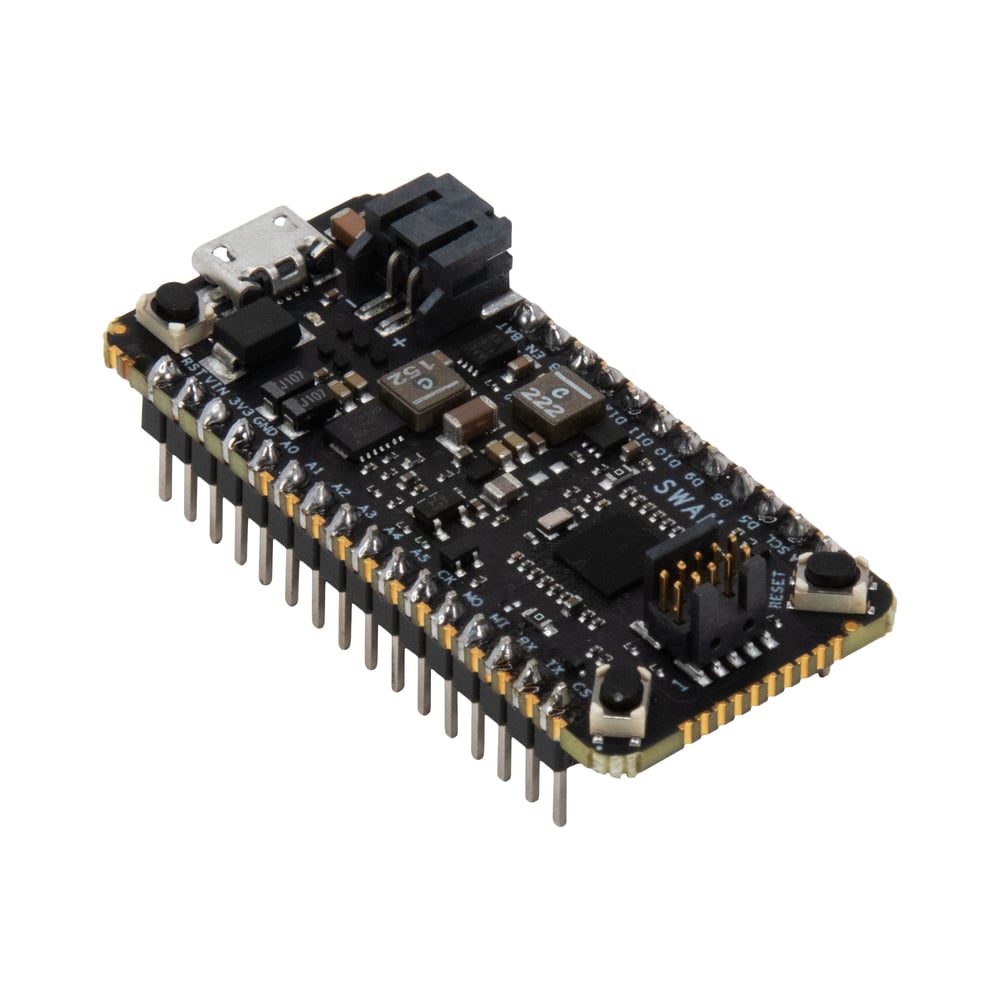 Blues Wireless Swan development board shown at an angled top view