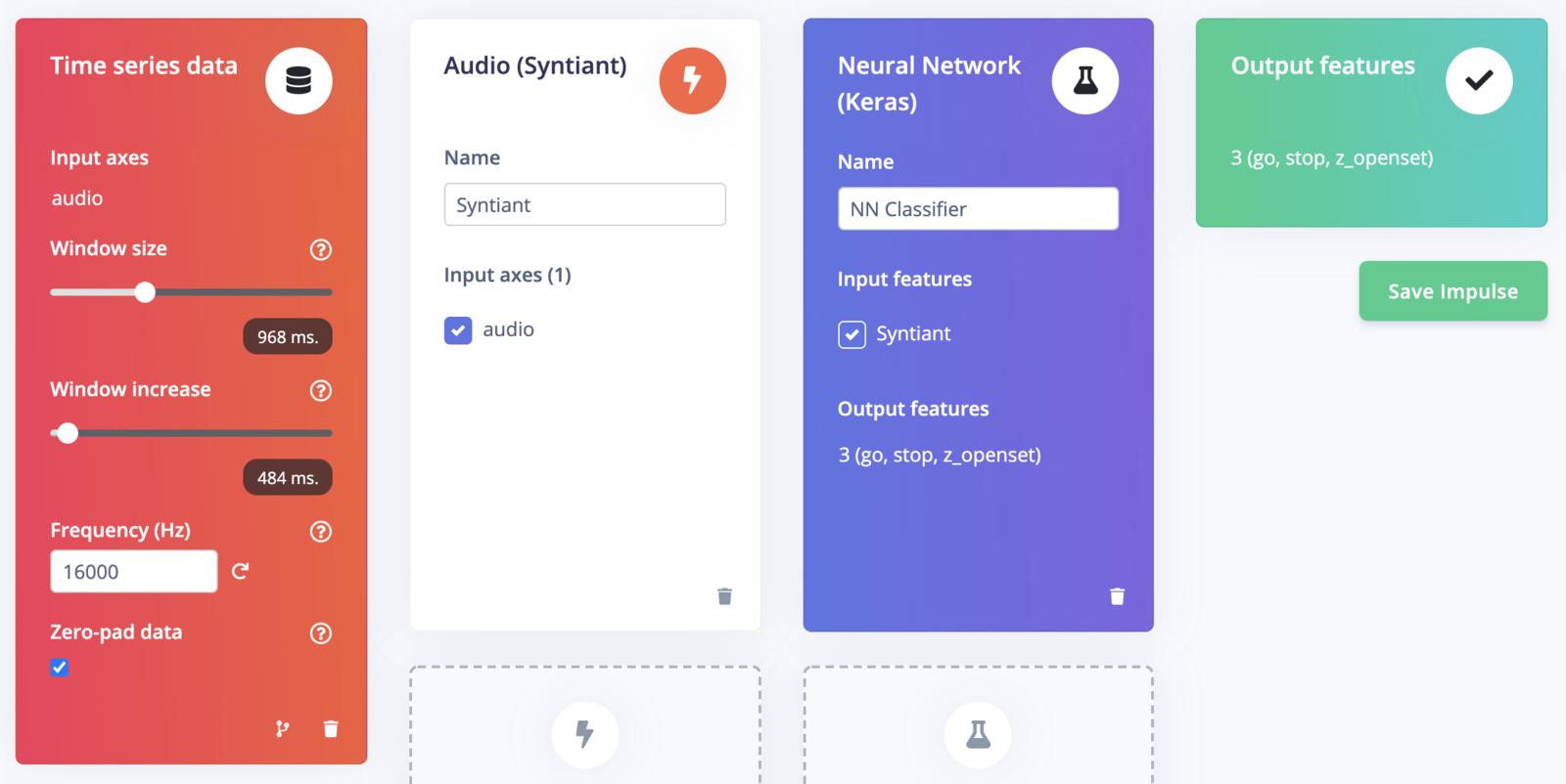 Create impulse page for Syntiant keyword spotting