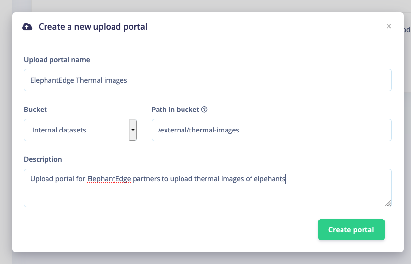 Create upload portal form with storage bucket and portal settings