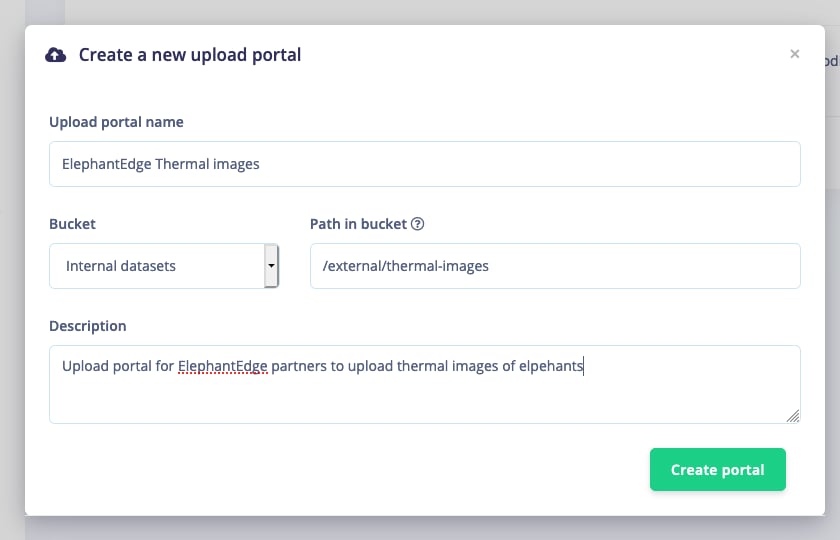 Create upload portal form with storage bucket and portal settings