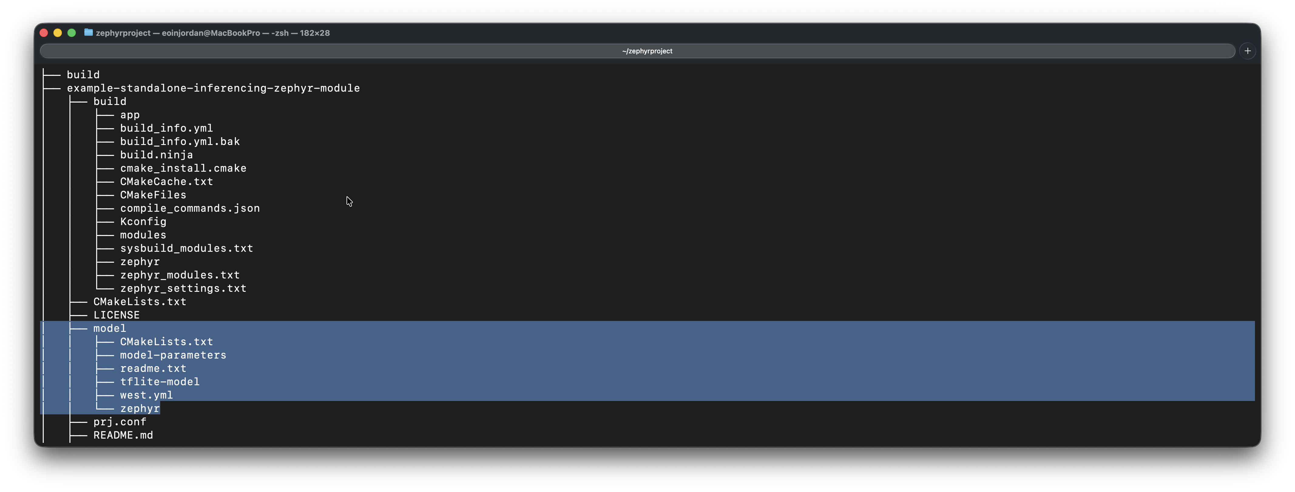 Model placed in the Zephyr project directory
