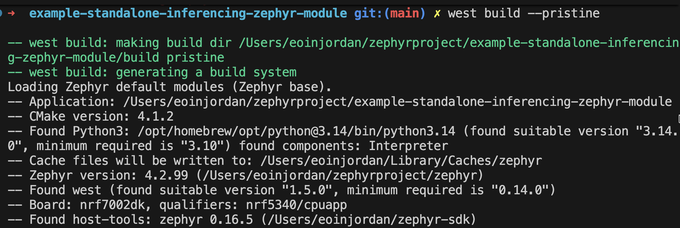 west build output showing Edge Impulse SDK compilation