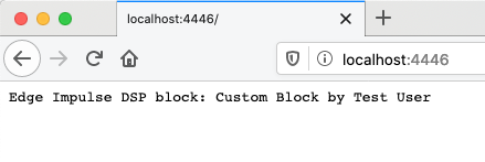 Local custom processing block page served on localhost with block metadata