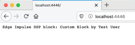 Local custom processing block page served on localhost with block metadata